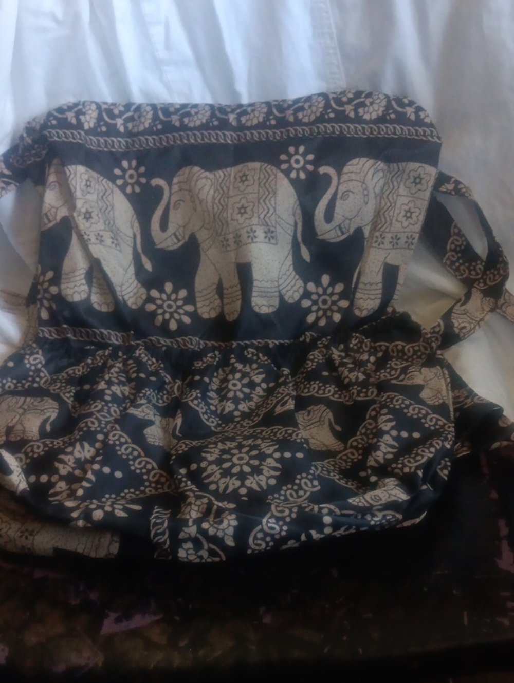 Elephant Print Strapless Sundress in Black and Cream